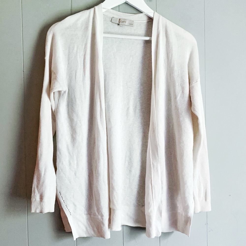 Ann Taylor LOFT Petites Cream Knit Open Cardigan Linen Blend Size SP